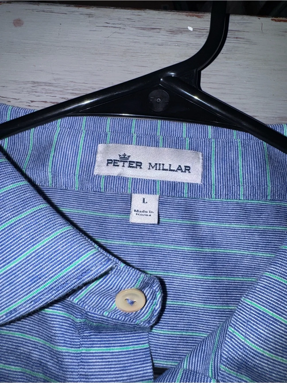 Peter Millar Men’s L Blue Green Striped 100% Cotton Golf Polo